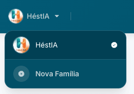 Seletor de família no topo, com a opção + Nova Família